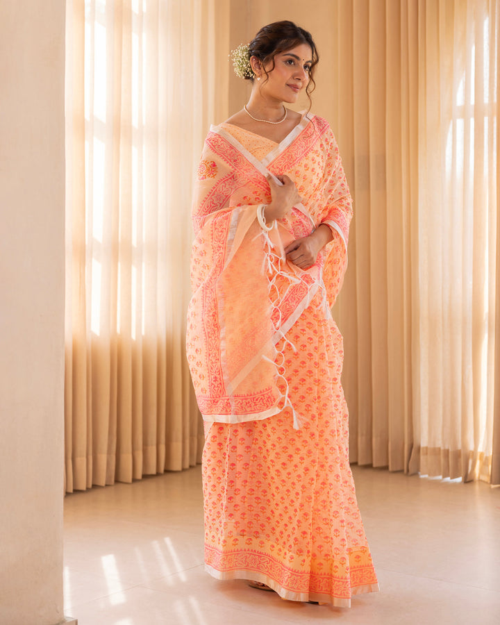 Aarohi Light Yellow Doria Printed Saree