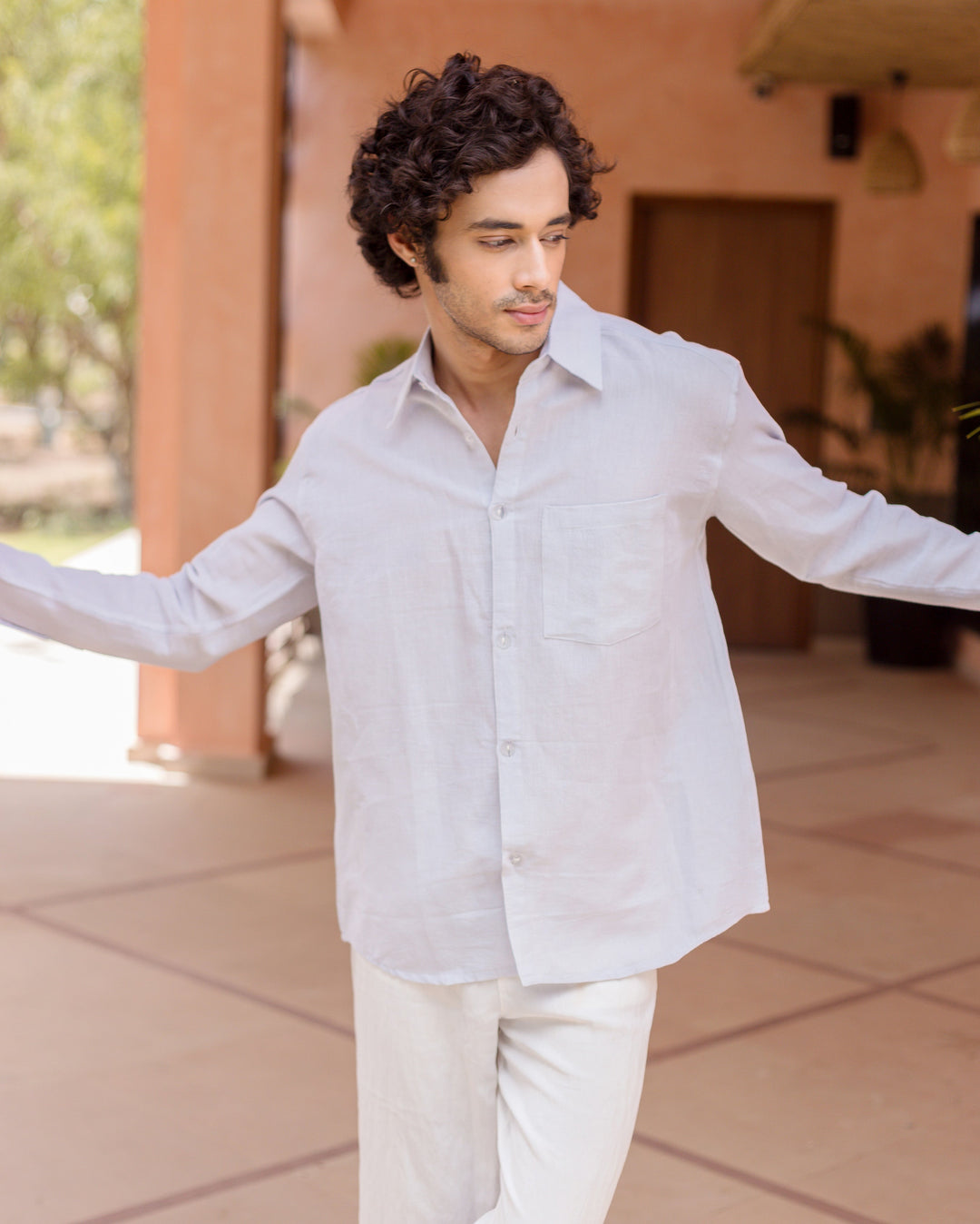 Caelix Blue Cotton Flex Solid Shirt
