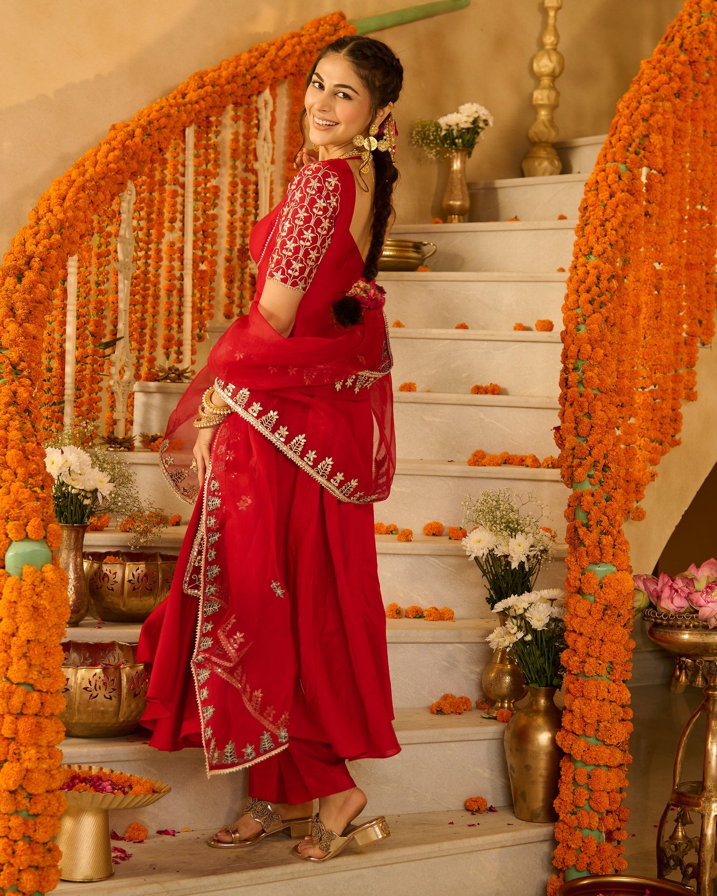 Roli Red Solid Chanderi Suit Set