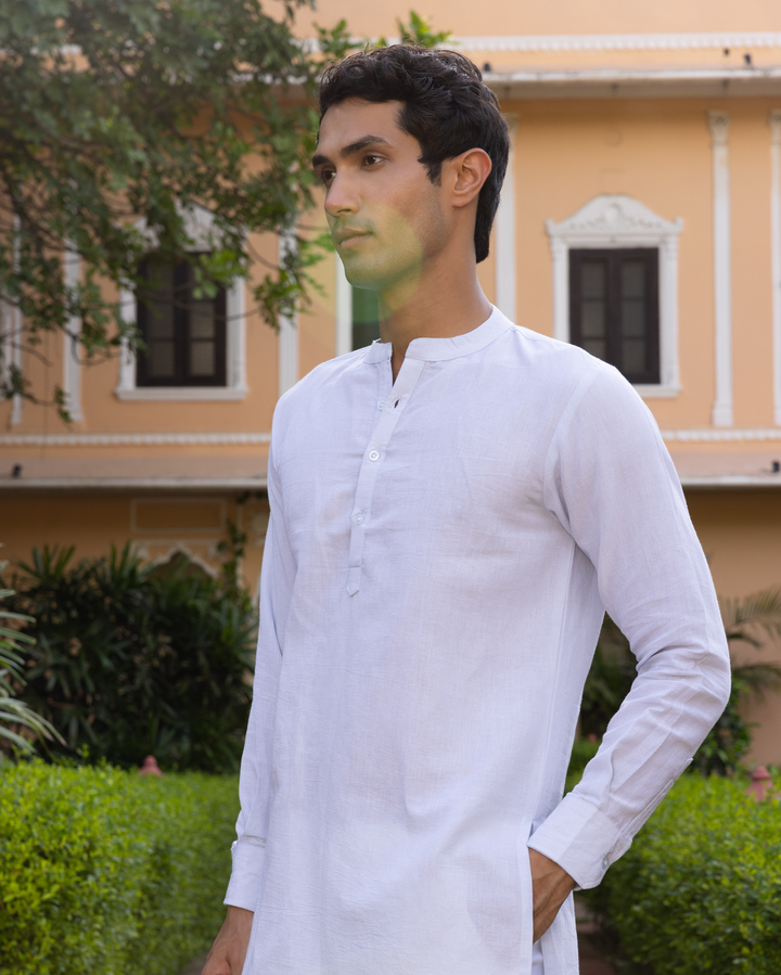 Yudhveer Pastel Blue Solid Cotton Flex Kurta