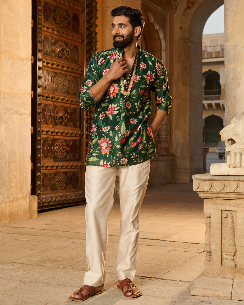 Ayaan Green Printed Chanderi Kurta