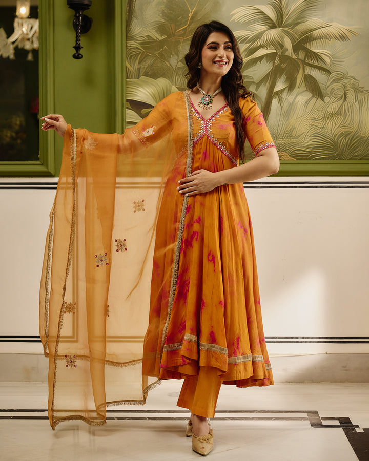 Sapna Orange Pink Tie Dye Muslin Suit Set