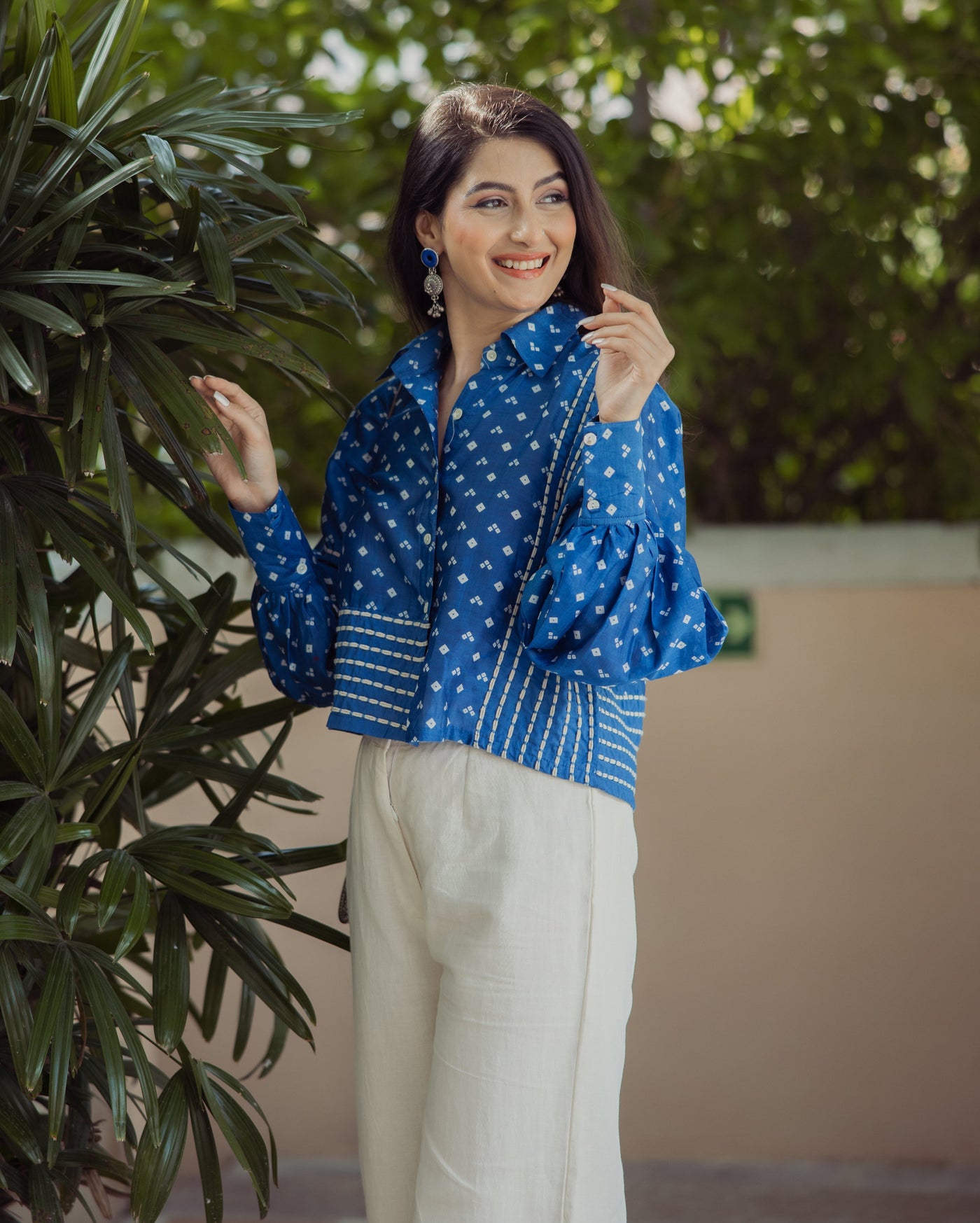 Heer Blue Bandhani Chanderi Shirt