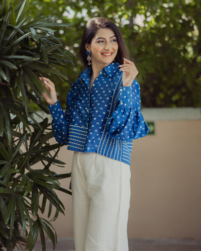Heer Blue Bandhani Chanderi Shirt