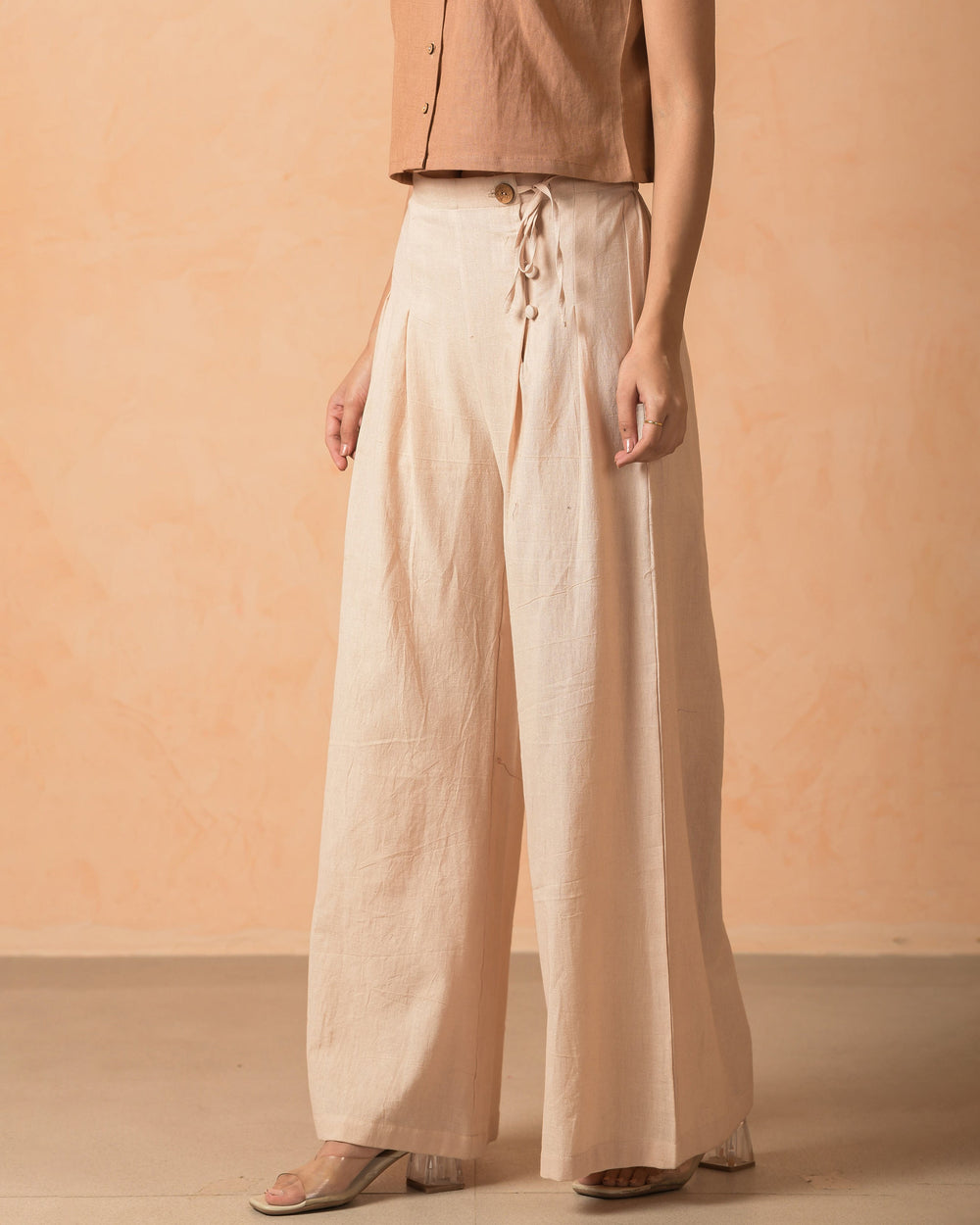 Kiva Beige Flex Solid Flared Pants
