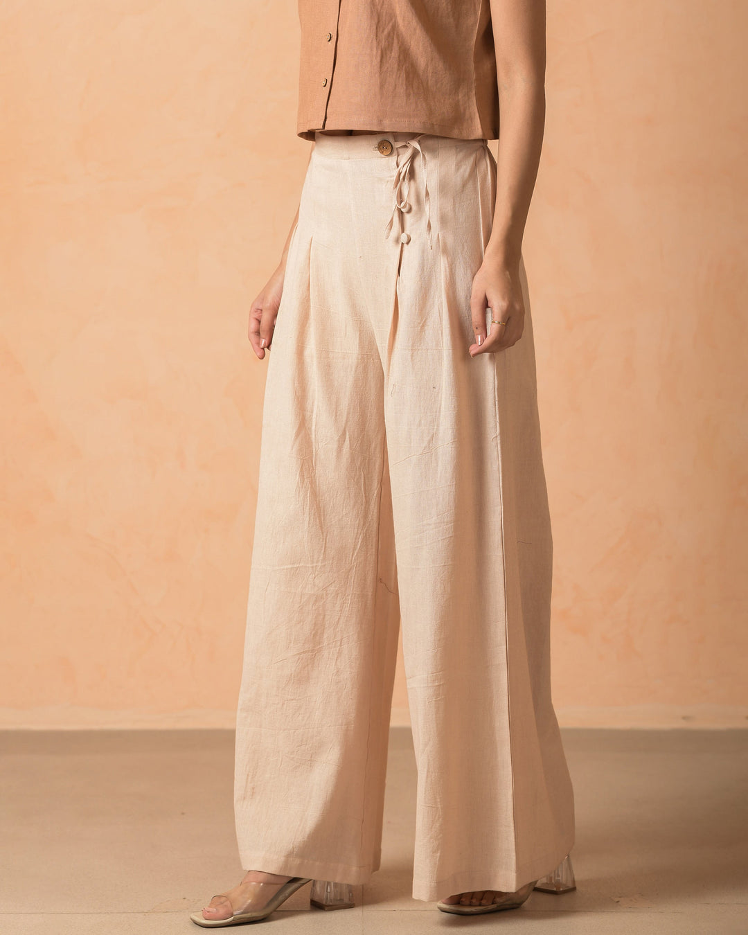 Kiva Beige Flex Solid Flared Pants