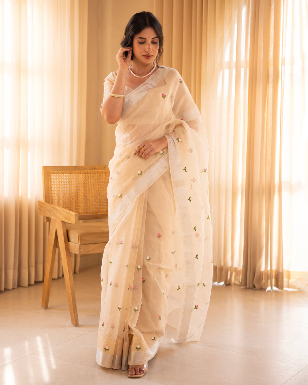 Lika Beige Doria Embroidered Saree