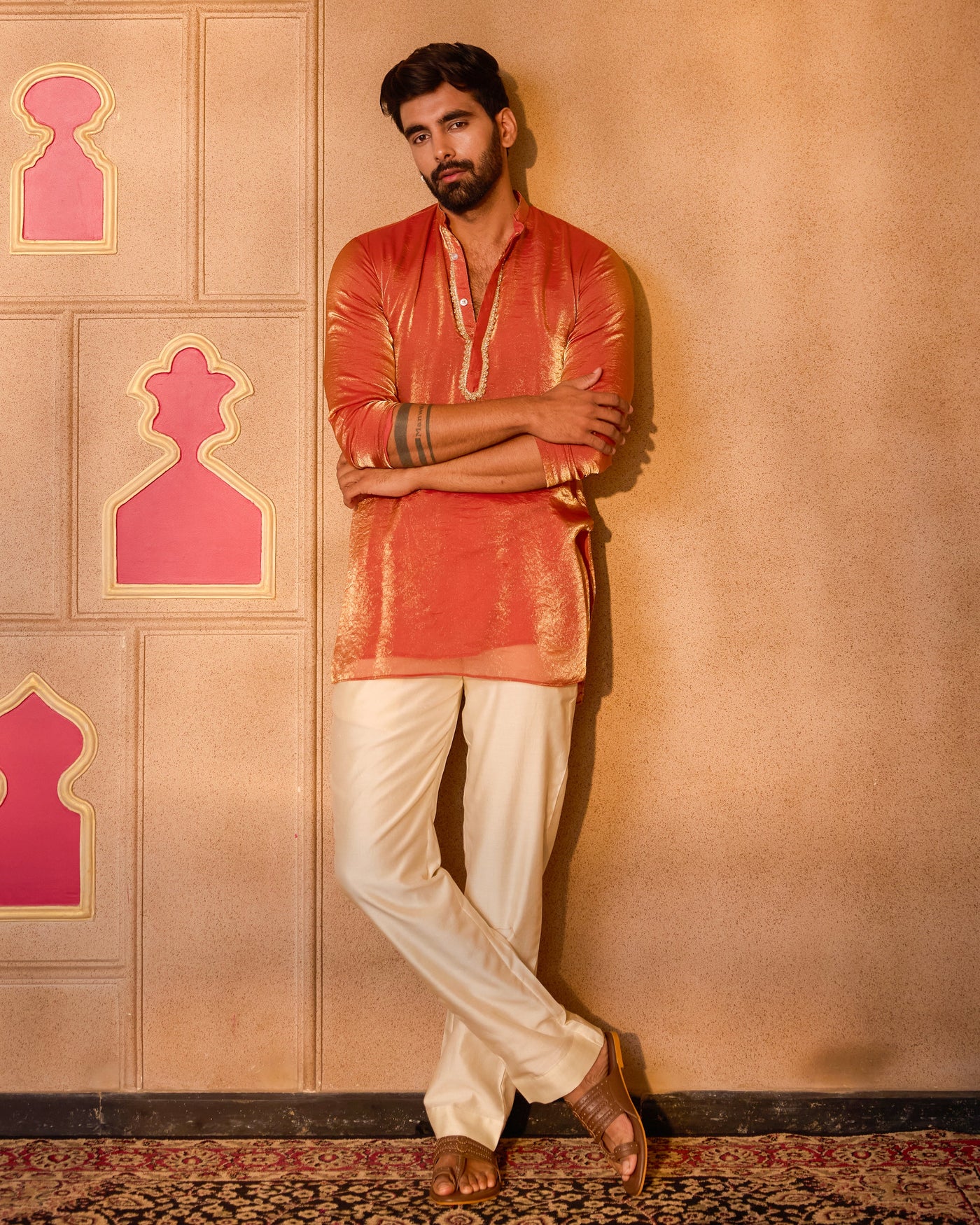 Veerang Orange Tissue Kurta