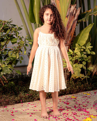Dewdrop White Cotton Schiffli Dress