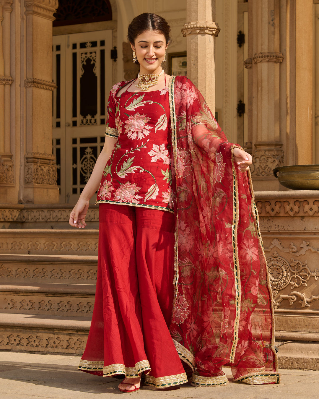 Shaan Maroon Printed Chanderi Sharara Set