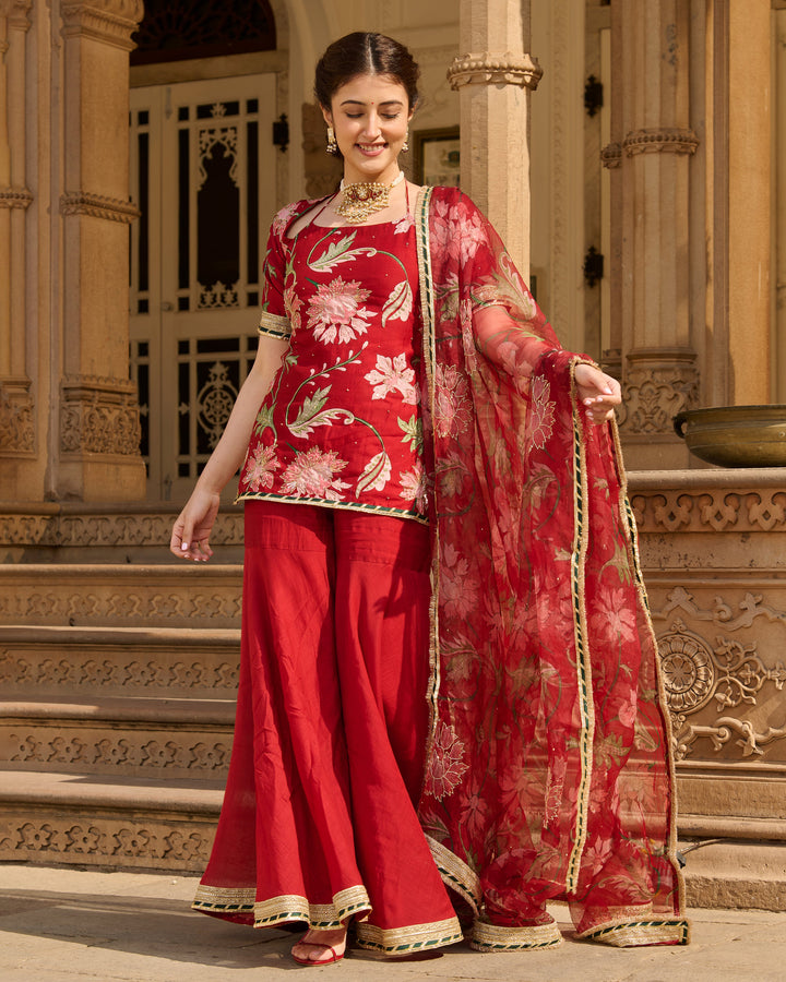 Shaan Maroon Printed Chanderi Sharara Set