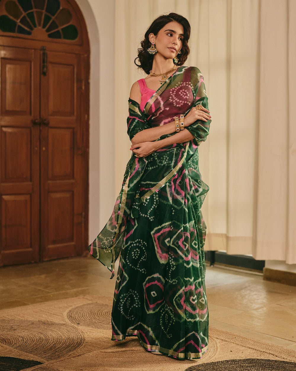 Pushp Green Doria Bandhej Saree