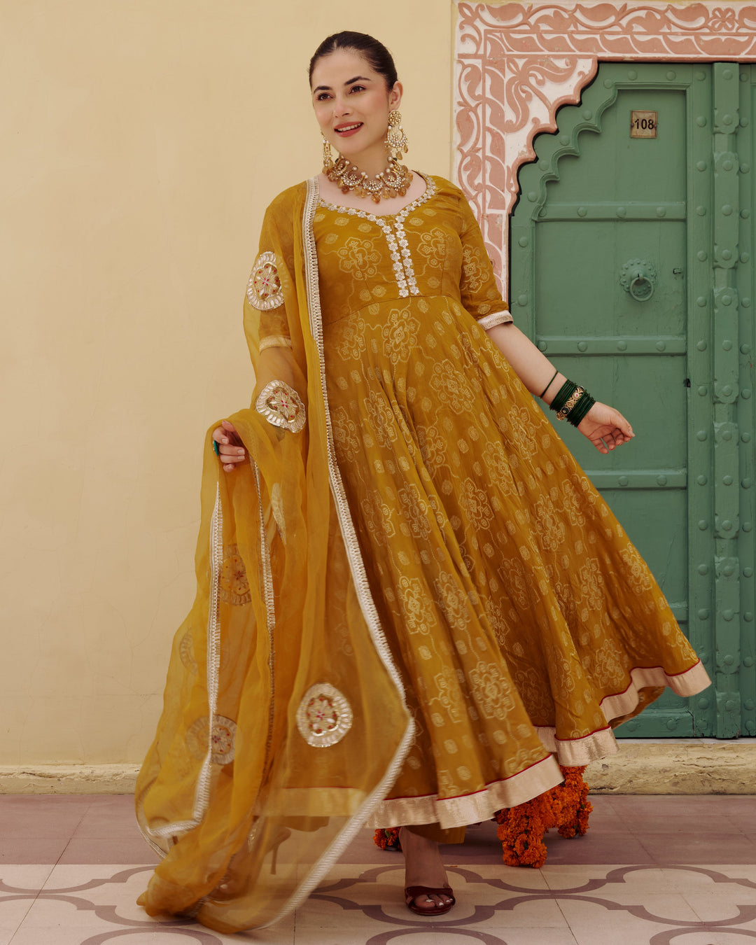 Kashi Mustard Jacquard Suit Set