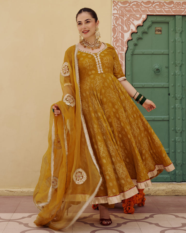 Kashi Mustard Jacquard Suit Set