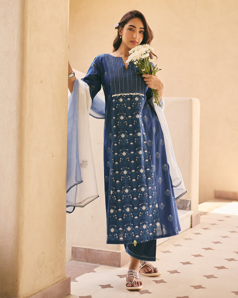 Lav Blue Cotton Printed Suit Set