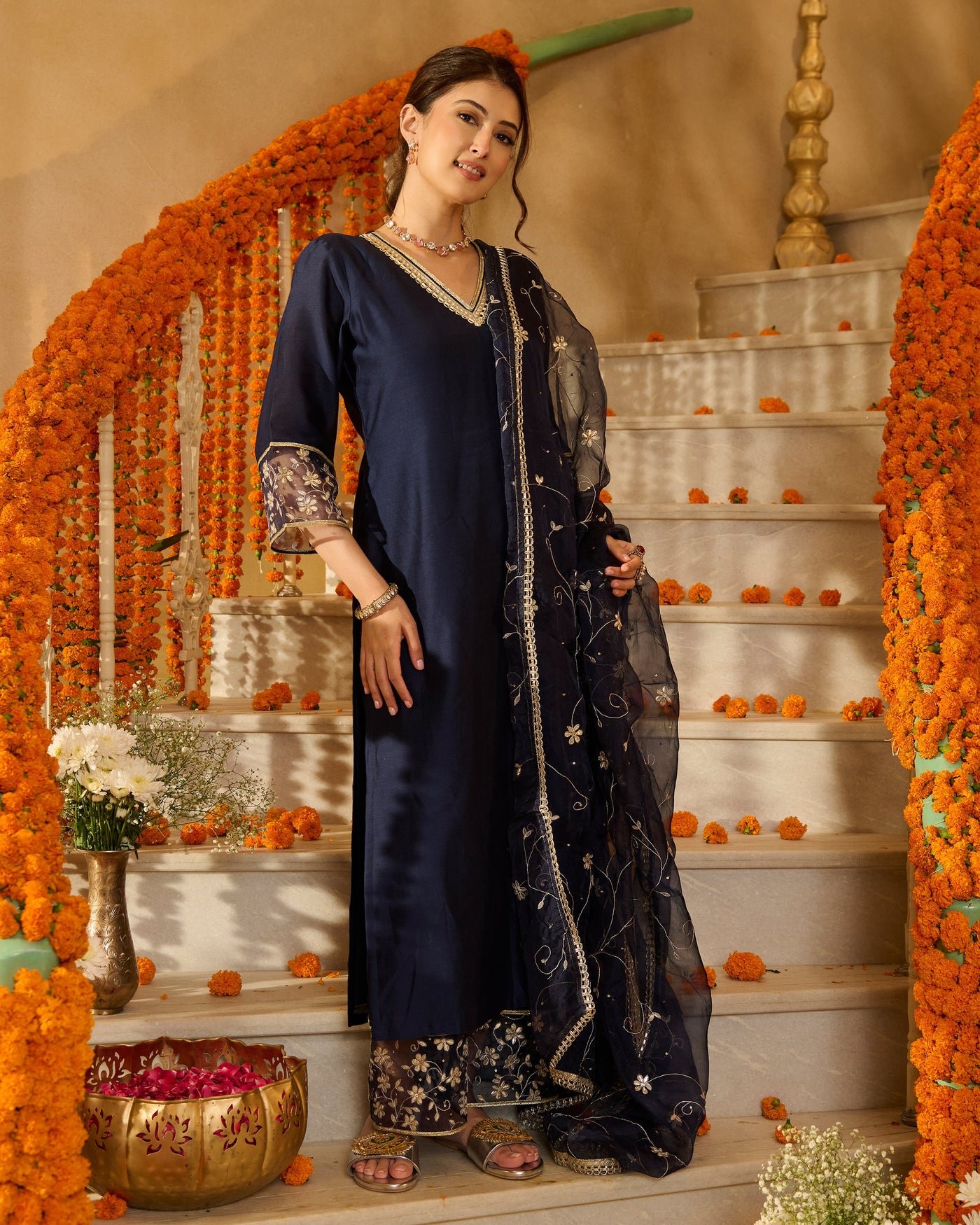 Lumi Blue Solid Chanderi Suit Set