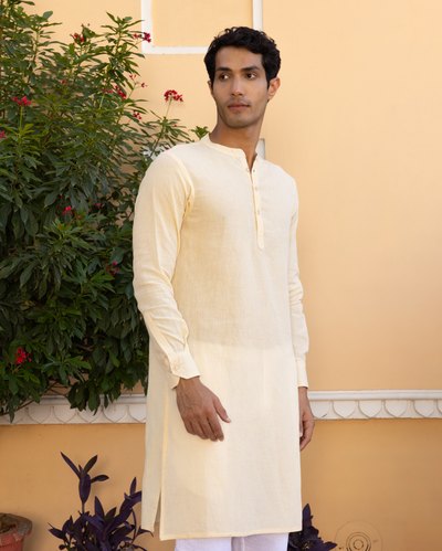 Vyan Cream Solid Linen Kurta