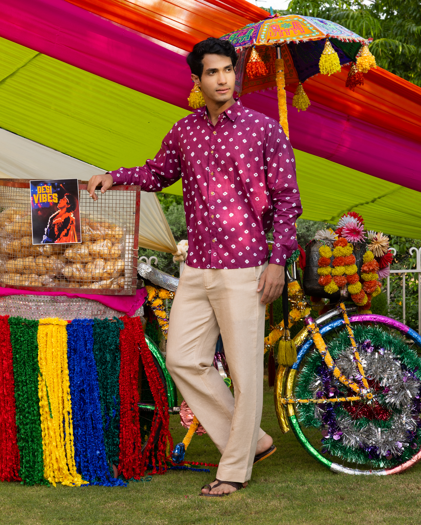 Tavish Purple Bandhani Cotton Shirt