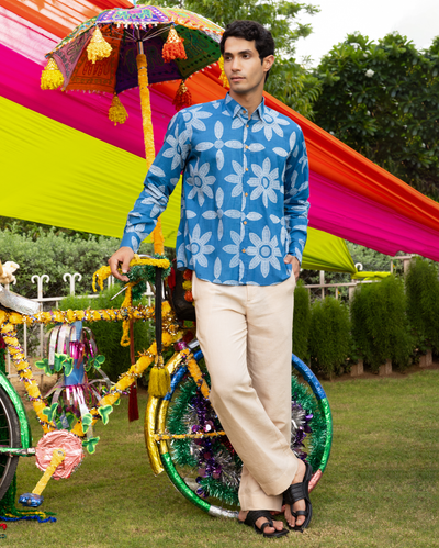 Prithul Blue Bandhani Cotton Shirt