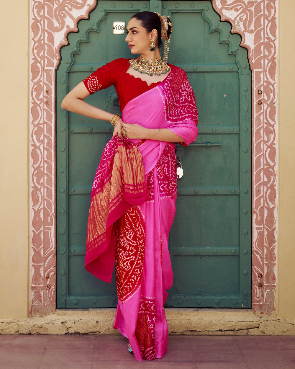 Dhara Pink Kajol Bandhej Silk Saree