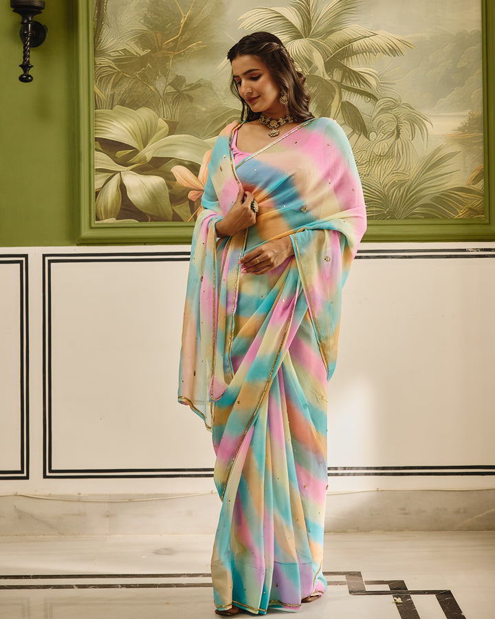 Jeevika Light Multi Color Leheriya Chiffon Saree