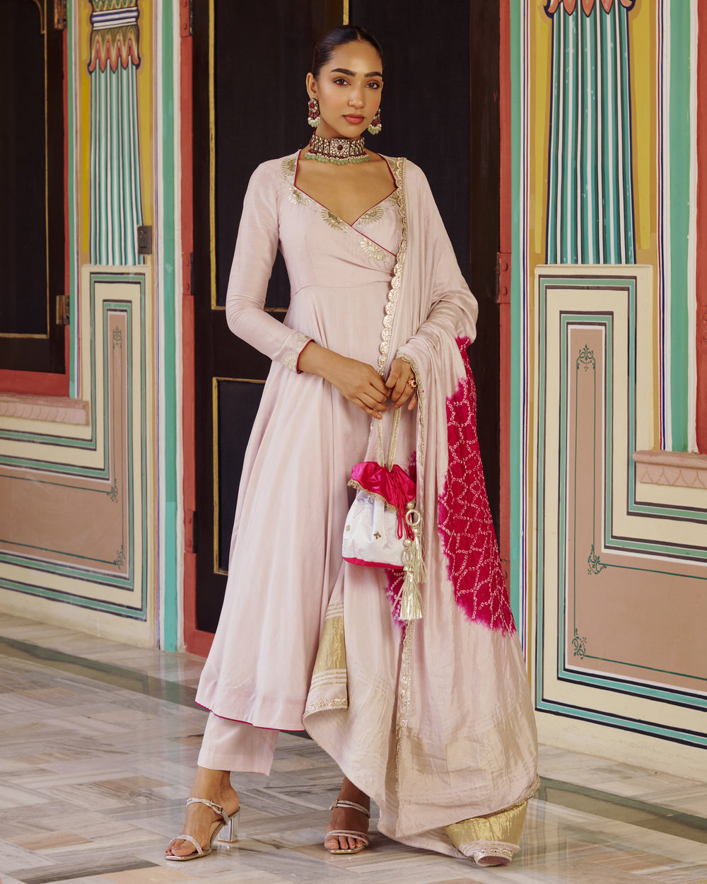Rajya Grey Embroidered Chanderi Suit Set