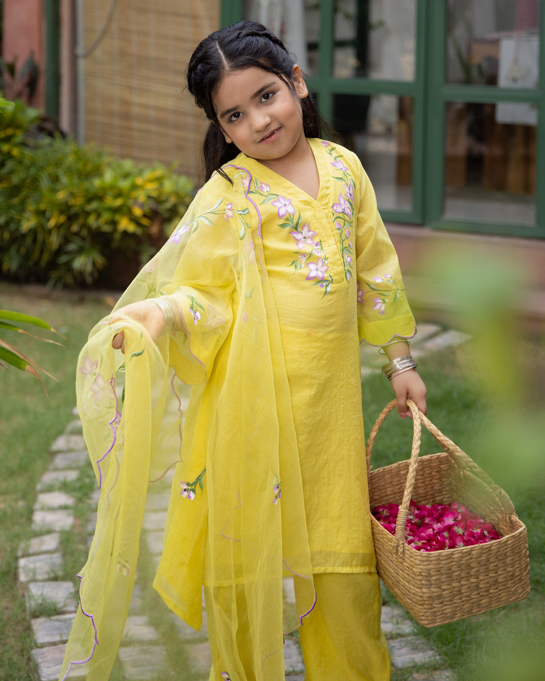 Calendula Yellow Handpainted Chanderi Suit Set