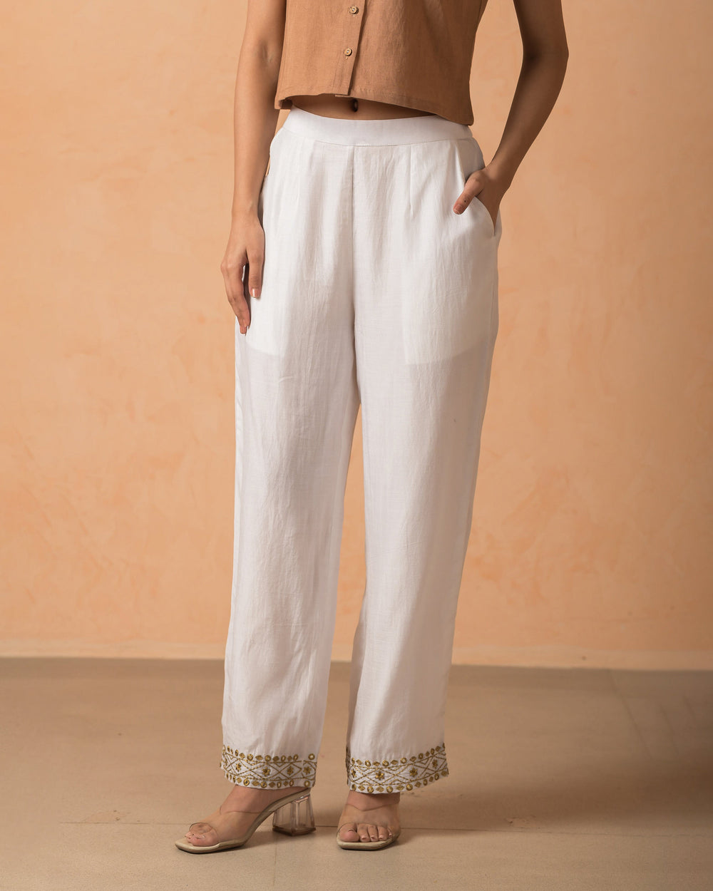 Elsha White Chanderi Embroidered Straight Pants