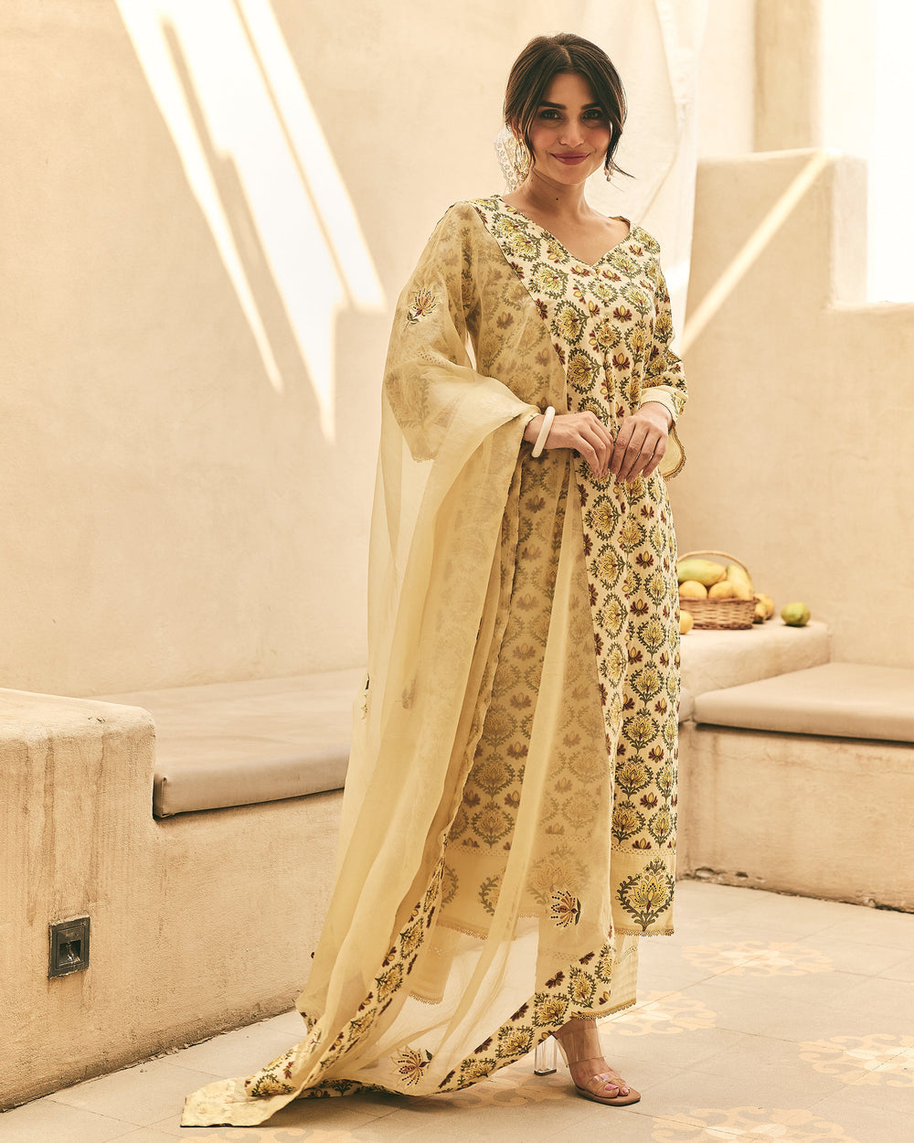 Ivara Yellow Cotton Printed Suit Set