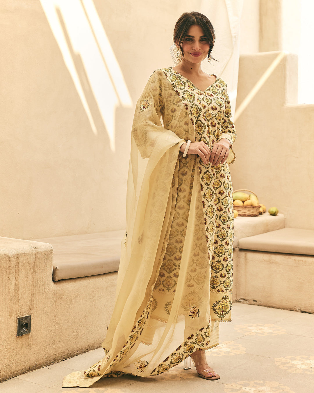 Ivara Yellow Cotton Printed Suit Set