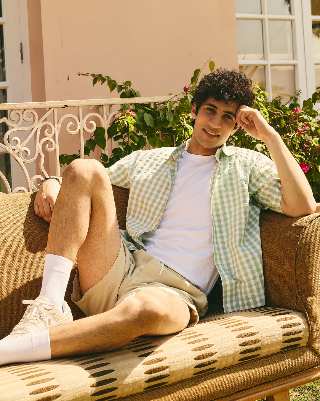 Kairo Sage Cotton Checks Printed Shirt