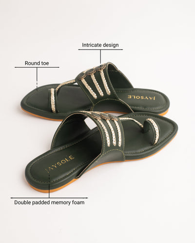 Jalsa Olive Green Kolha Flats 