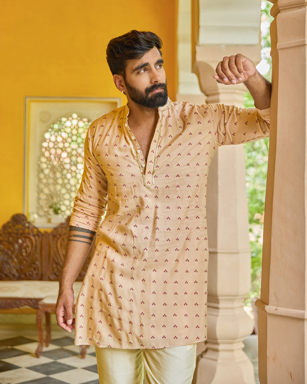 Hari Beige Bandhani Chanderi Kurta