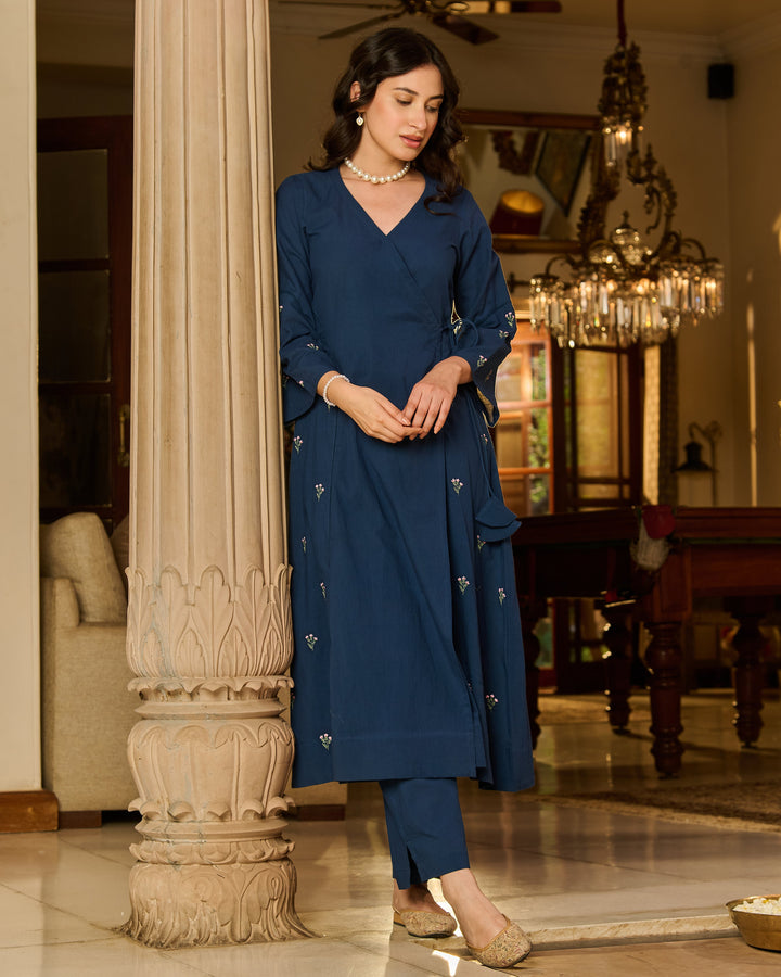 Murry Blue Embroidered Cotton Kurta Set