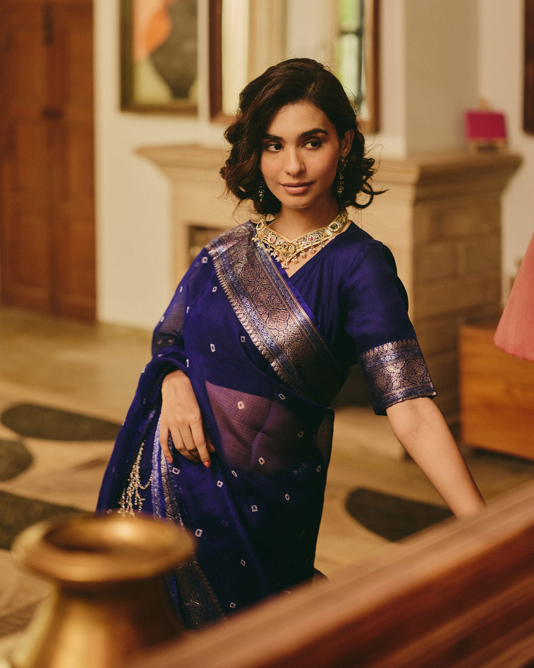 Kumudini Blue Doria Bandhej Saree