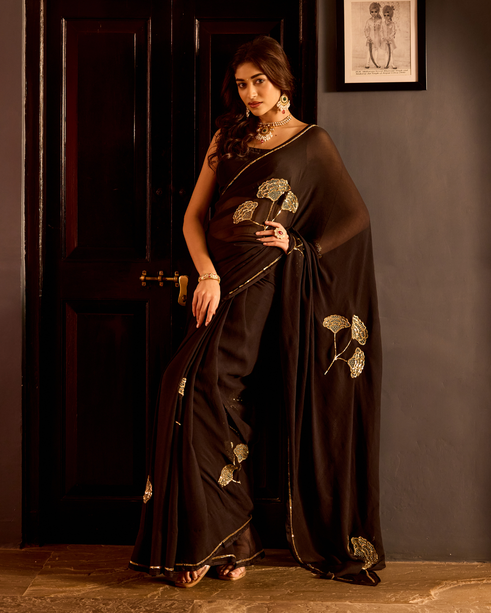 Kanti Black Handcrafted Chiffon Saree