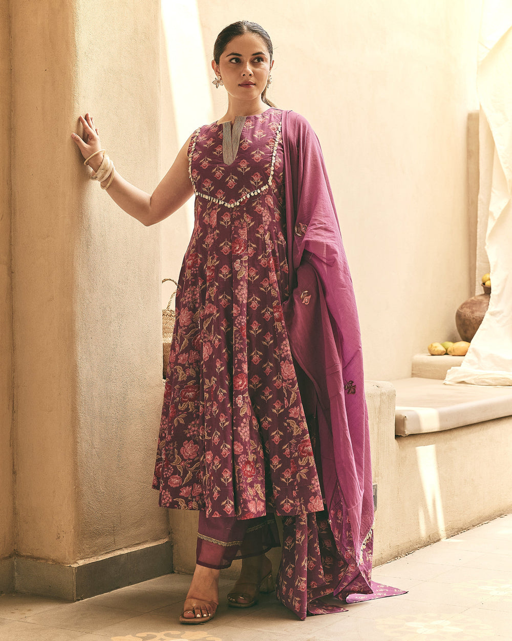 Inaya Purple Cotton Printed Suit Set