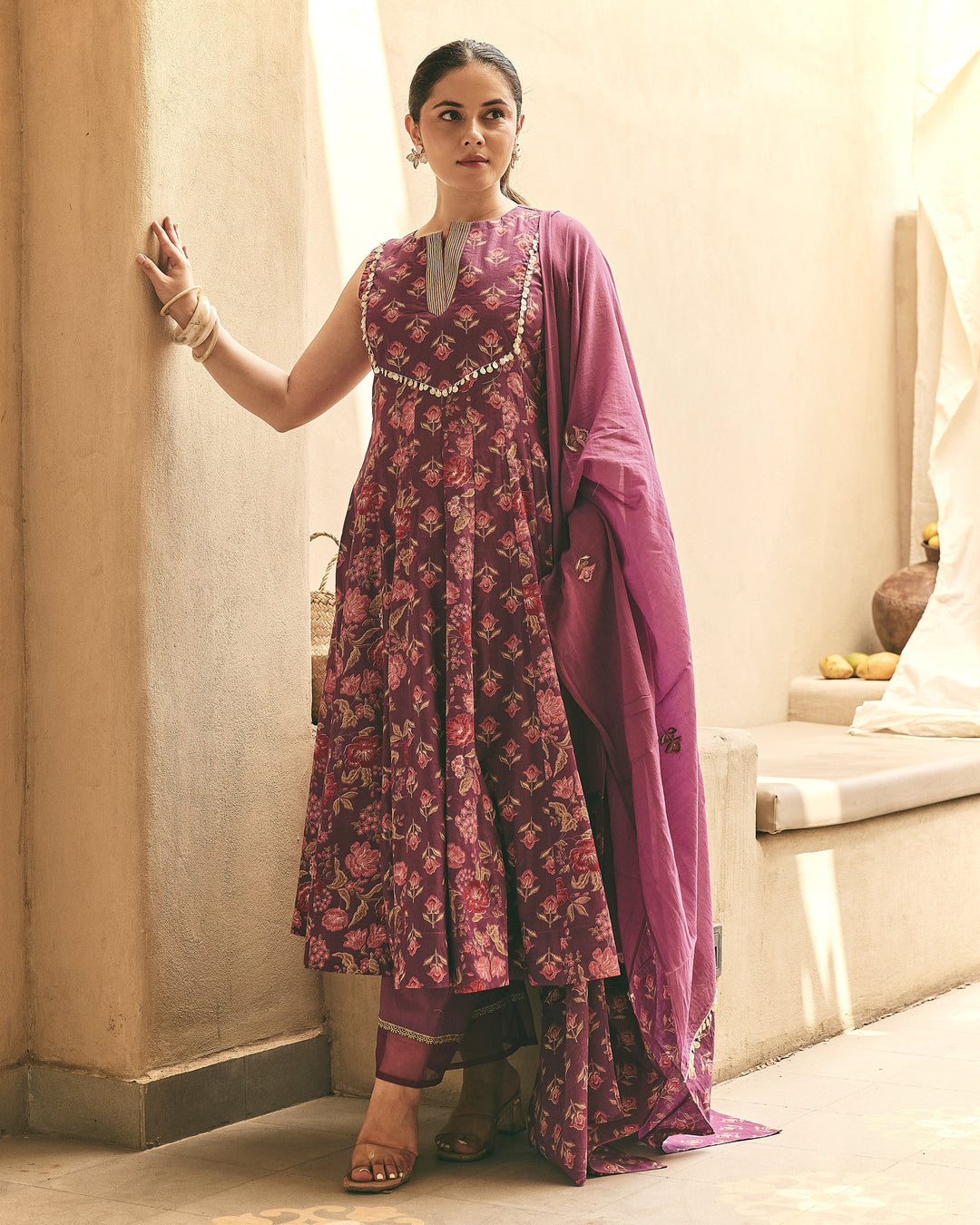 Inaya Purple Cotton Printed Suit Set