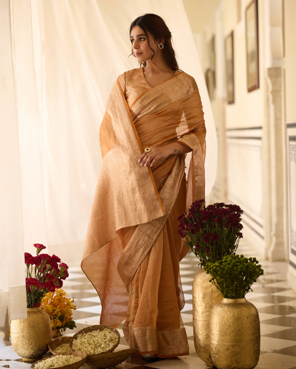 Kiranika Orange Handcrafted Tissue Saree