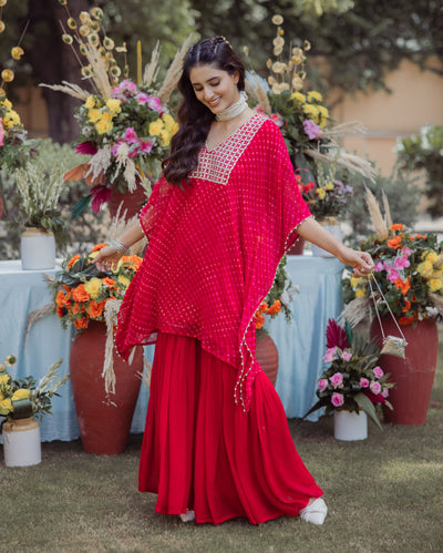 Chahat Red Leheriya Georgette Coord Set