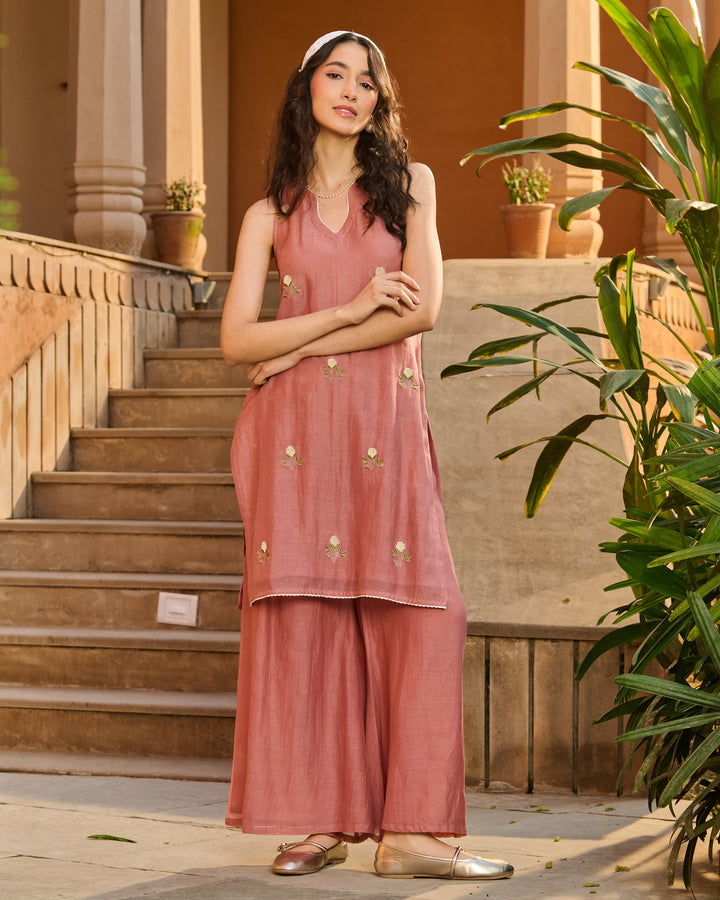 Aashi Mauve Embroidered Chanderi Kurta Set
