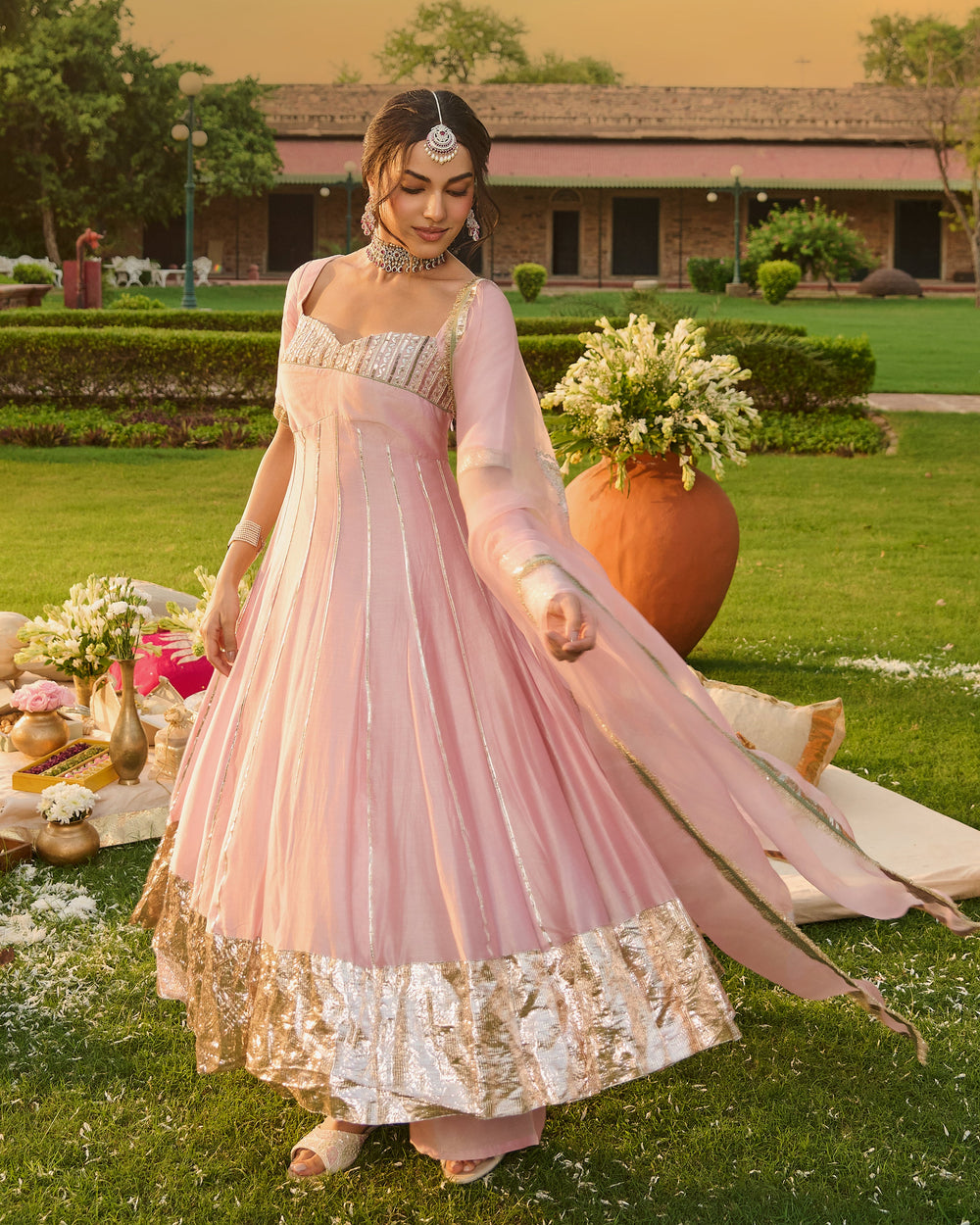 Jyotira Light Pink Embroidered Chanderi Suit Set
