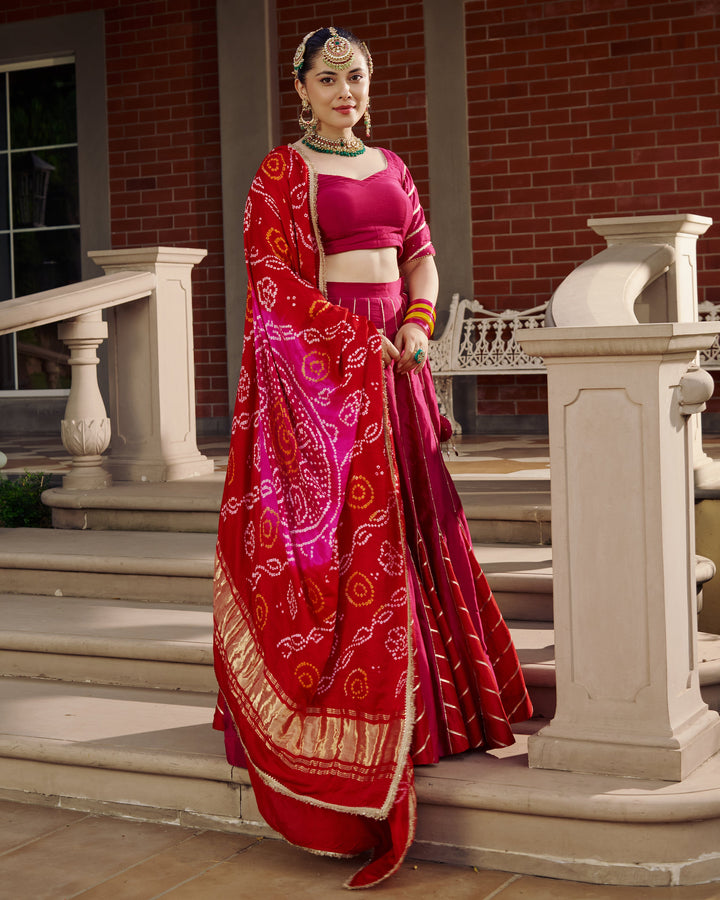 Hema Pink Embroidered Chanderi Lehenga Set