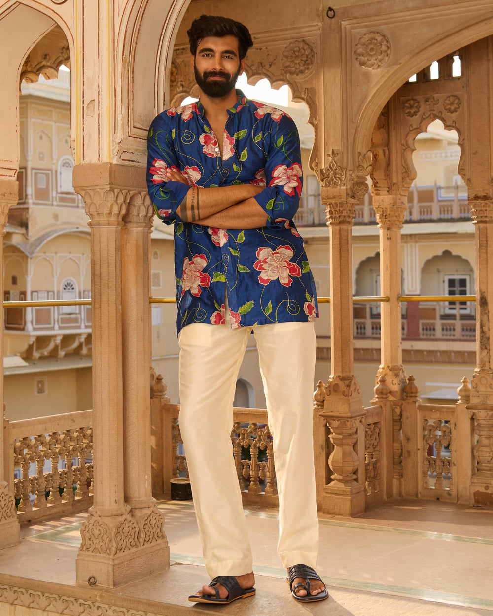 Kabir Blue Printed Chanderi Kurta