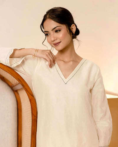 Camellia Off White Solid Cotton Coord Set