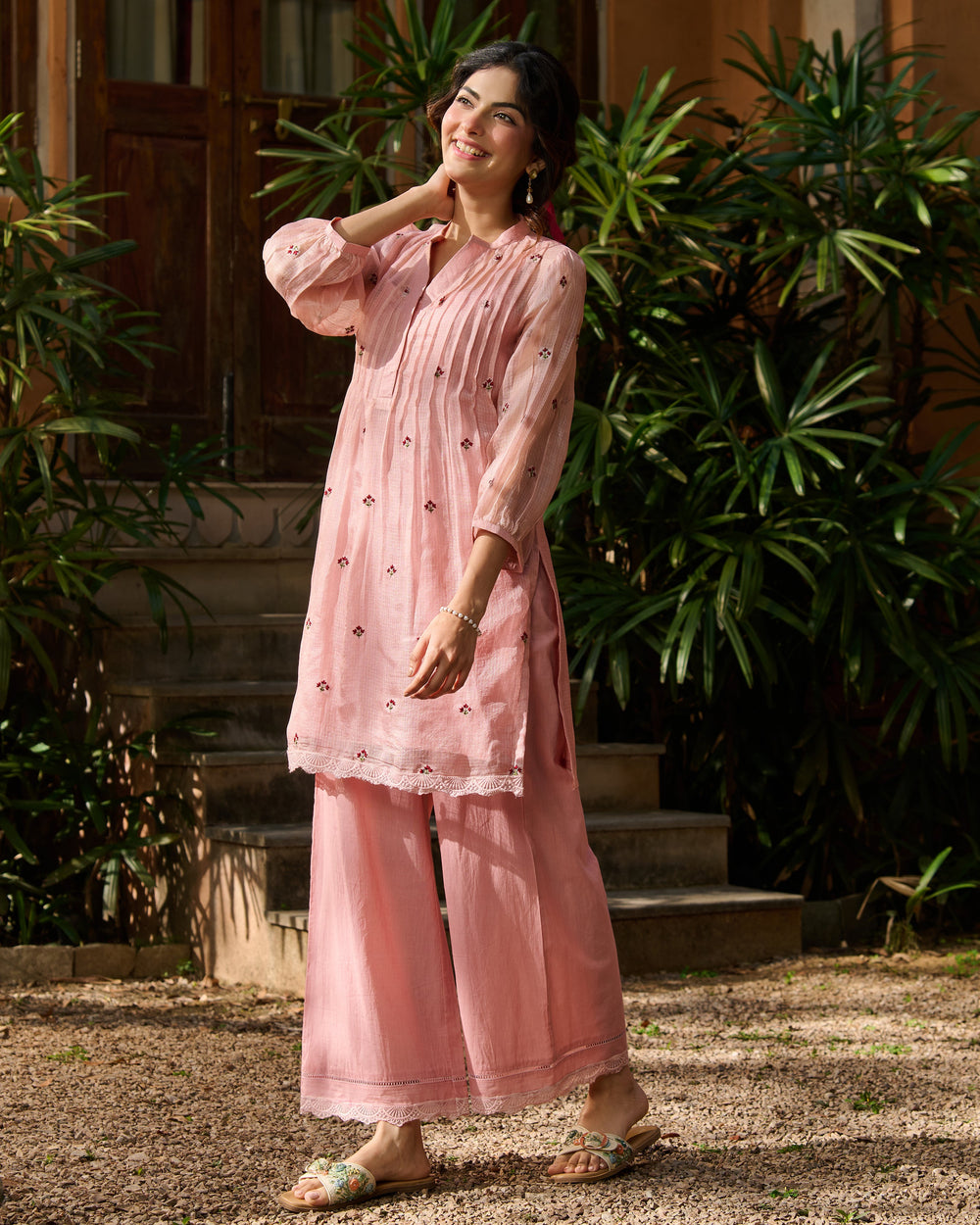 Jade Light Pink Embroidered Doria Kurta Set