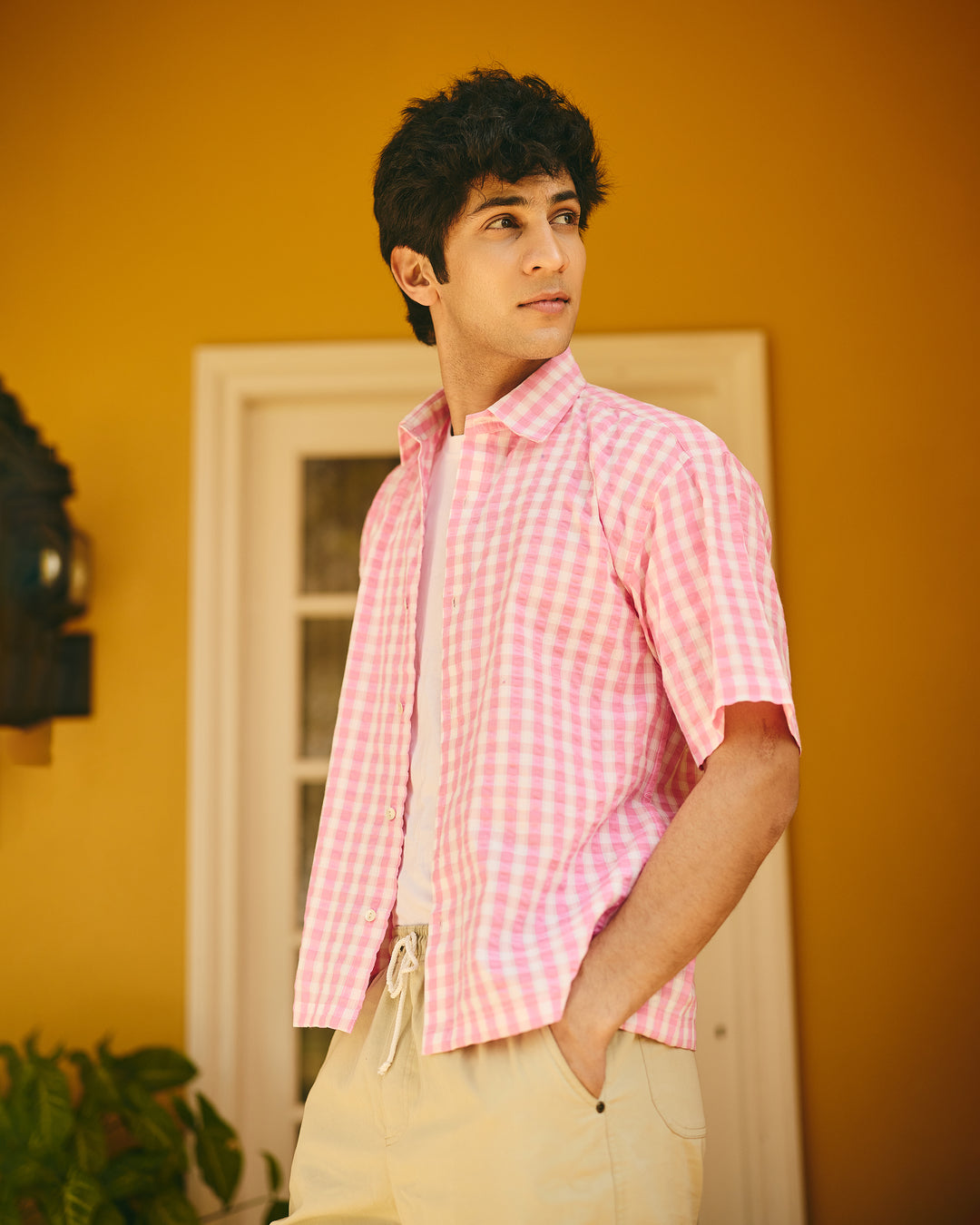 Enzo Pink Cotton Checks Printed Shirt