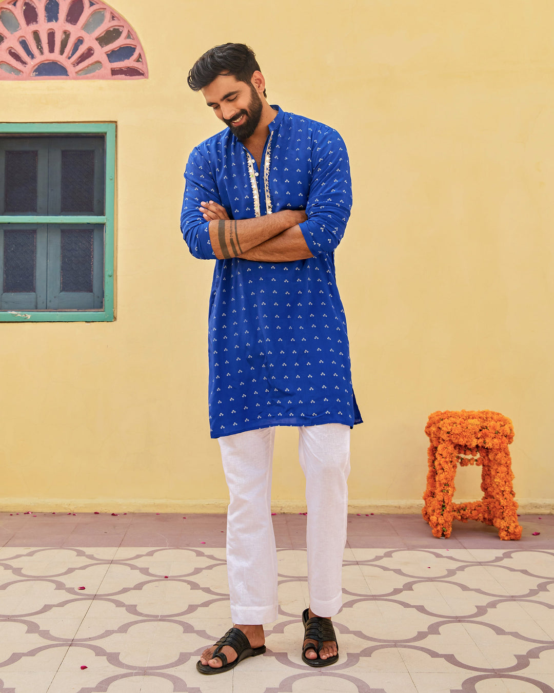 Maan Blue Bandhani Crepe Kurta