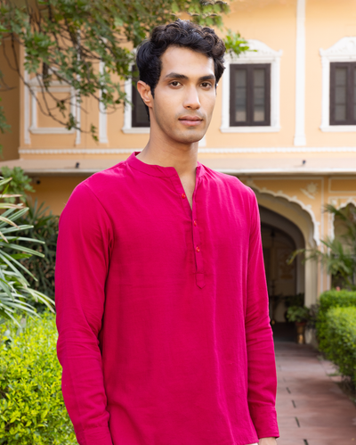 Hriday Pink Solid Cotton Kurta