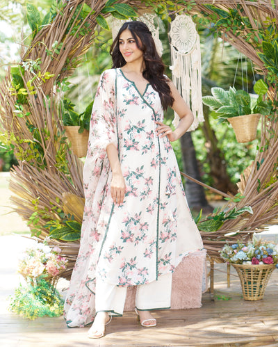 Rishika Off White Printed Silk Suit Set
